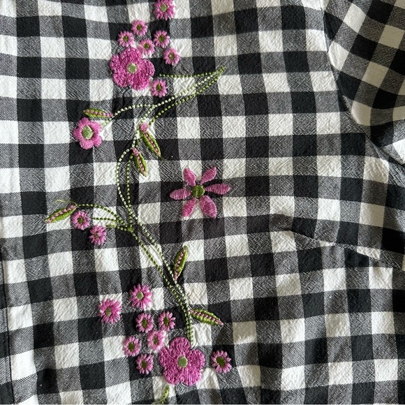 Embroidered Gingham Plaid Womens M Short Sleeve Zip Top Cottagecore Grannycore - Picture 4 of 8